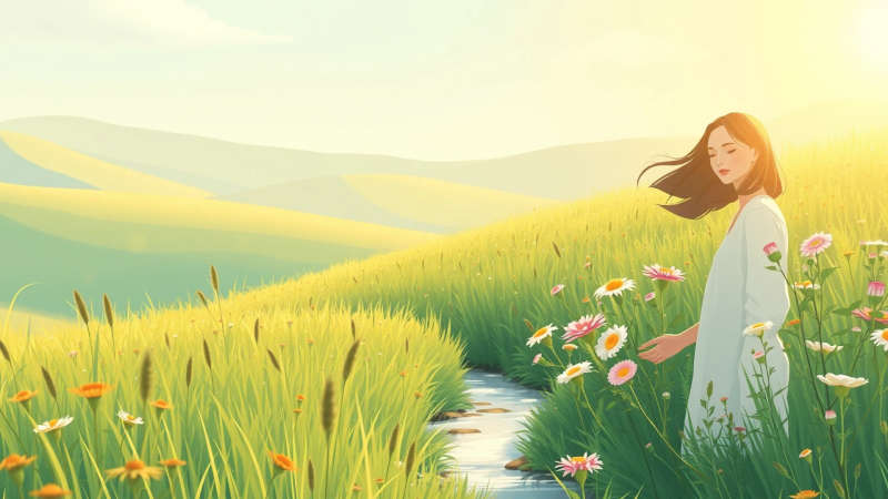 Paz floral en un paisaje luminoso