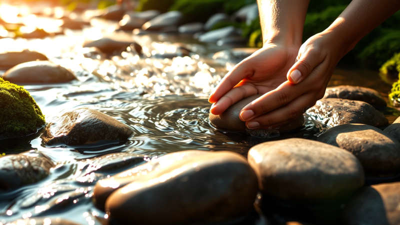 Piedras y agua evocan paz y armonía