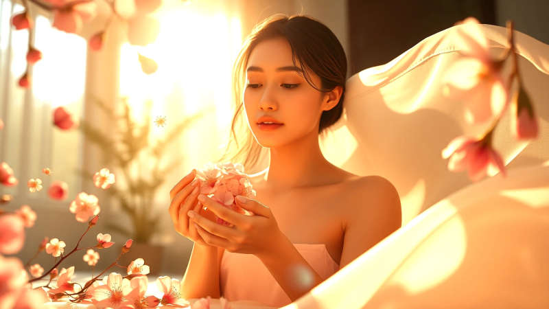 Flores delicadas en luz cálida y serena