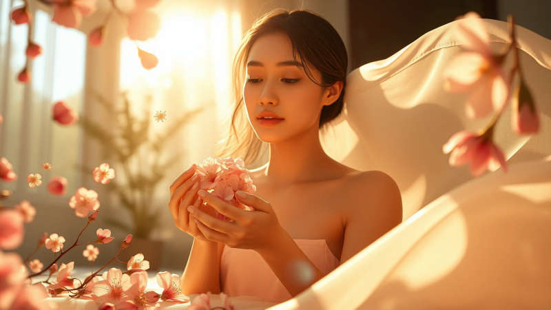 Flores delicadas en luz cálida y serena