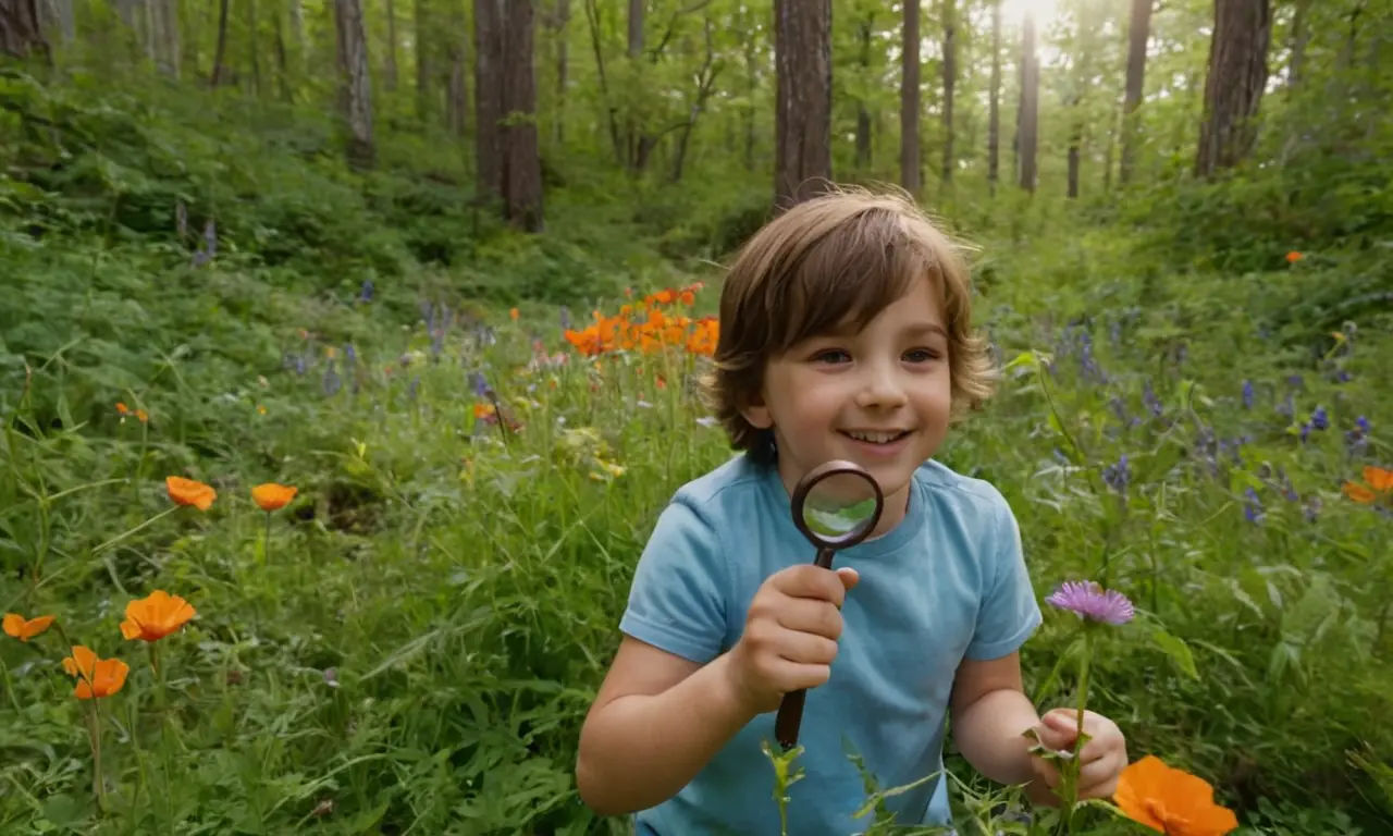 Zaro sonríe feliz explorando un bosque mágico lleno de vida