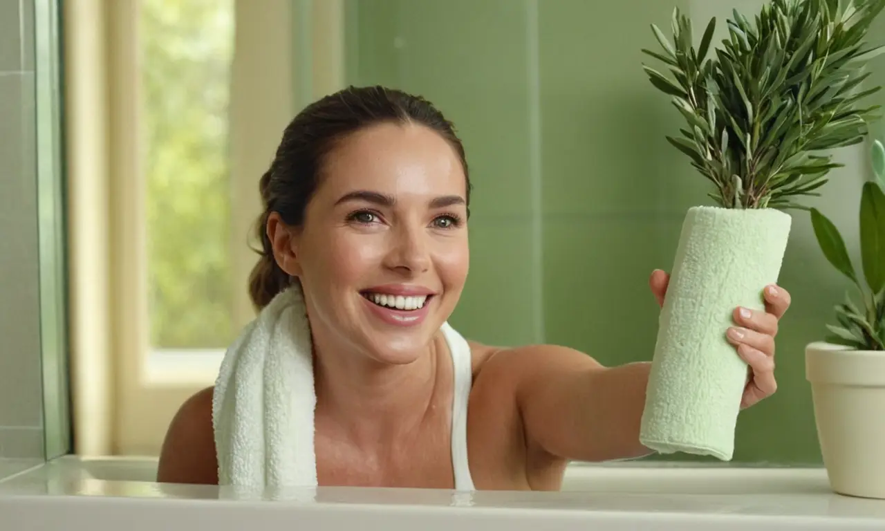Una mujer feliz disfruta de un baño relajante