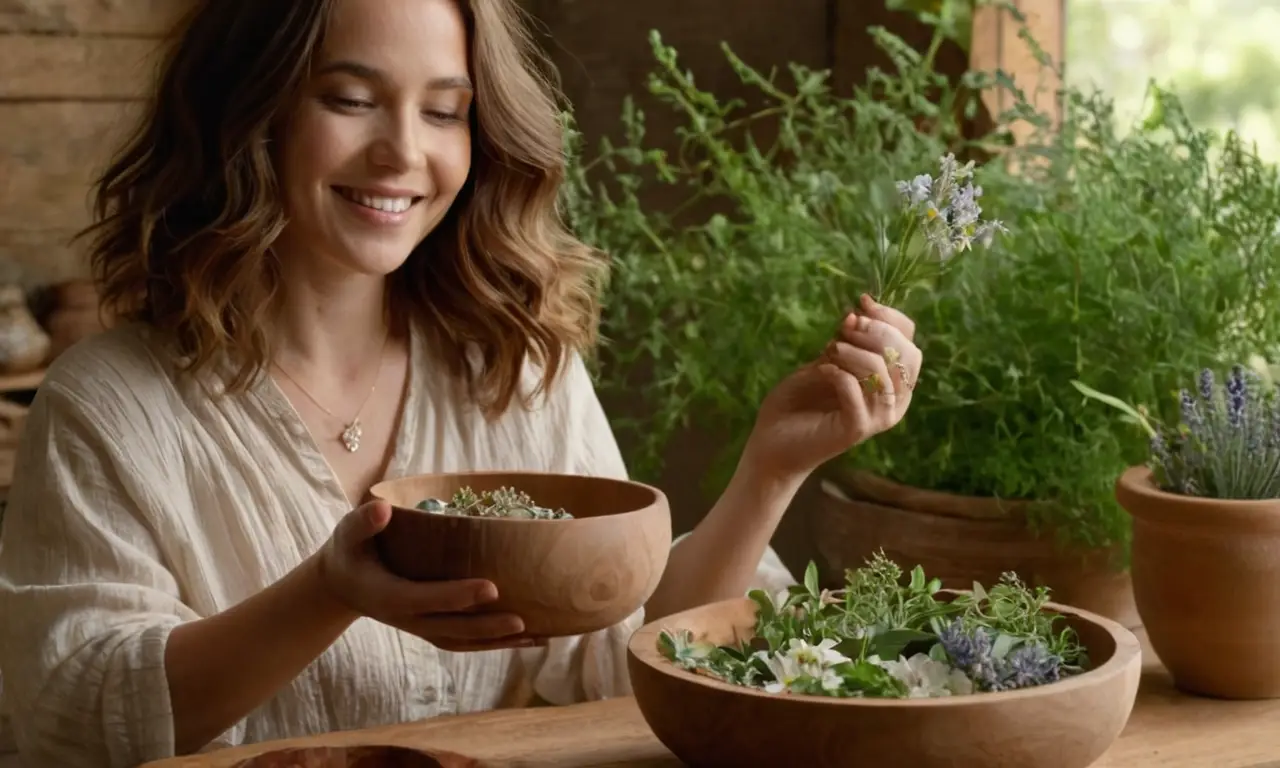 Una mujer serena disfruta de la naturaleza y sus elementos