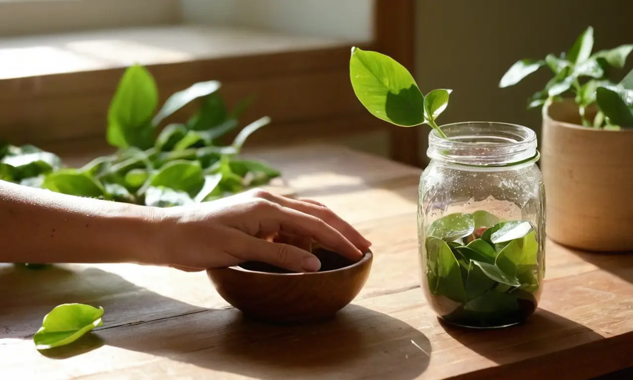 Una mano femenina disfruta de la belleza natural en un ambiente sereno