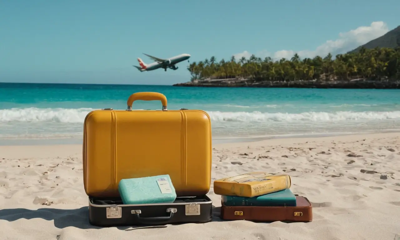Un viajero feliz disfruta de un paraíso tropical